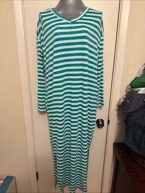 eloges Striped Teal and White Maxi Dress - Long Sleeve Size Small Lightweight